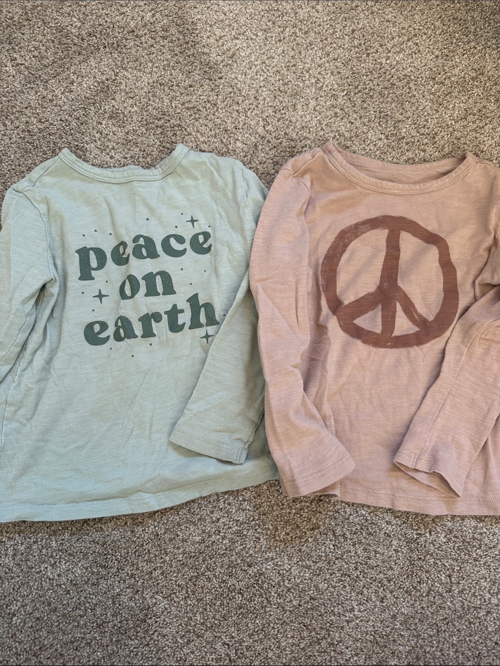 Kids Long-Sleeve Peace Graphic Tee - Sage Green & Dusty Pink bundle